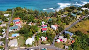 BuccooFish Tobago Guesthouse or Joy and Brandon Guesthouse的享有住宅区和海洋的空中景致
