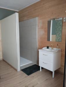 Alternative hôtel的浴室设有白色水槽和镜子