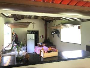 圣罗克迪米纳斯Chalé da Mata的厨房配有台面和冰箱