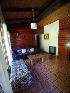 普埃洛湖Cabañas Lamani的带沙发和咖啡桌的客厅
