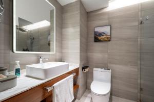 上海上海陆家嘴滨江大道亚朵X酒店的一间带水槽、卫生间和镜子的浴室