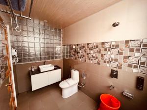 马拉里TATA Vista Resort Mall Road Manali - Centrally Heated & Air Cooled的一间带卫生间和水槽的浴室