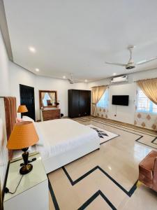 伊斯兰堡The Gateway islamabad的一间卧室配有一张大床和一台平面电视