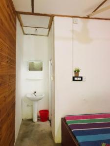 亭可马里Walkers hostel的客房内设有带水槽和卫生间的浴室