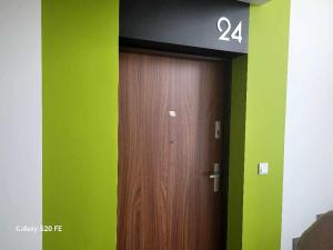 克拉科夫Apartament Mistral的带有绿色墙壁的木门