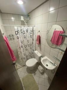 巴西利亚kitnet sudoeste proximo de comercios的一间带卫生间、水槽和镜子的浴室