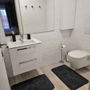布加勒斯特Central District Cuza 99 Apartment的白色的浴室设有水槽和卫生间。