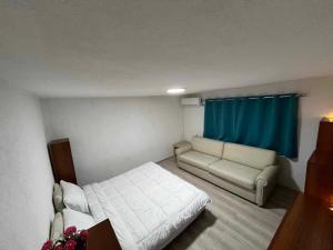 克鲁舍沃Apartments Janiki的一间卧室配有一张床和一张沙发