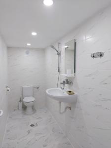 PalamarcaLymore Guest house的白色的浴室设有水槽和卫生间。