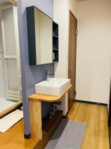 大阪難波心斎橋10minutes民宿2号室的浴室设有白色水槽和镜子