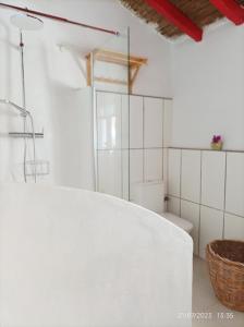 托雷德本纳贾尔邦Casa rural con piscina的带淋浴和卫生间的白色浴室