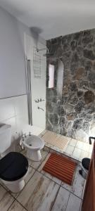 卡法亚特Las Piedritas Cafayate的带淋浴、卫生间和盥洗盆的浴室