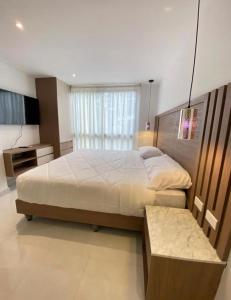 瓜亚基尔NOVAPARK HOTEL的一间卧室设有一张大床和一个窗户。