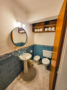 圣马丁德洛斯Cabaña Oasis的一间带水槽、卫生间和镜子的浴室