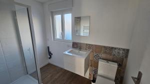 Thury-HarcourtNid douillet en Suisse Normande的白色的浴室设有水槽和镜子
