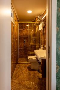 伊斯坦布尔金色之梦酒店的带淋浴、卫生间和盥洗盆的浴室