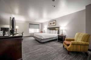 安大略安大略卡尔森乡村套房酒店的配有一张床和一把椅子的酒店客房