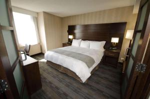 温尼伯温尼伯市中心丽笙酒店 的一间设有大床和窗户的酒店客房