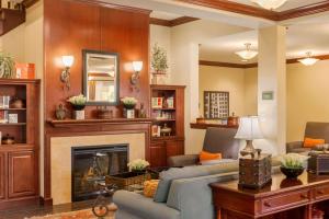 珀特奥兰治佛罗里达州橘子港代顿雷迪森乡村套房酒店 的客厅设有两张沙发和一个壁炉