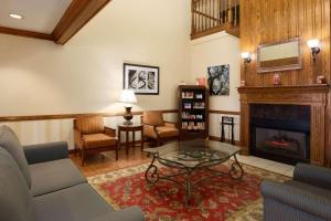 哥伦布Country Inn & Suites by Radisson, Columbus, GA的带沙发和壁炉的客厅