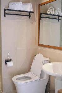 san juan la unionAginana Villas的一间带卫生间、水槽和镜子的浴室