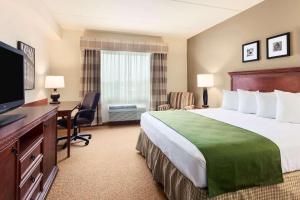 西塞尼卡Country Inn & Suites by Radisson, Buffalo South I-90, NY的酒店客房配有一张床、一张书桌和一台电视。