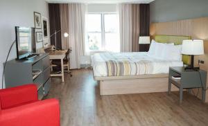 默特尔比奇默特尔比奇江山旅馆的配有一张床和一张书桌的酒店客房