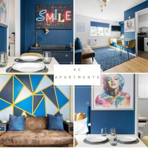 KentStudio Apartment in Central Maidstone的客厅里蓝色墙壁的照片拼在一起