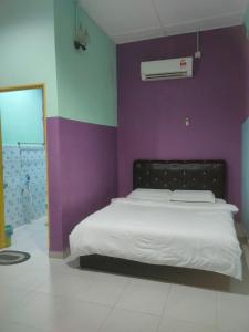 瓜拉大汉塔曼尼加拉彩虹酒店的一间卧室配有一张紫色墙壁的床