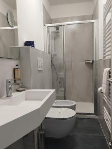 斯特雷萨拉丰塔纳酒店的一间带水槽、卫生间和淋浴的浴室