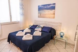 莱里奇巴亚布鲁RTA酒店的一间卧室配有蓝色的床和毛巾