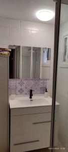 昂代Acogedor apartamento entre España y Francia.的一间带水槽和镜子的浴室