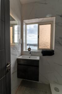 比尔泽布贾Luxurious Beach Apartment的一间带水槽和窗户的浴室