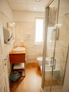 卡塔尼亚ROOMS alCentro的带淋浴、卫生间和盥洗盆的浴室