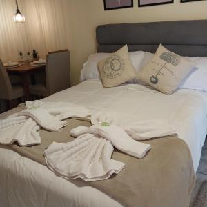 蒙特韦尔迪Pousada serrano的一张带白色毛巾和枕头的床