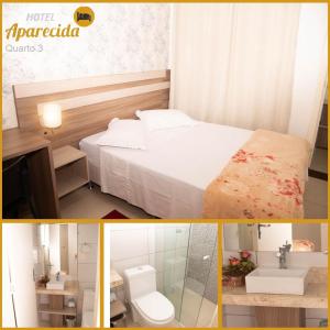 Rodeio BonitoHOTEL APARECIDA的酒店客房设有床、卫生间和水槽