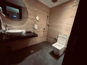 巴格达The Capital Heart Hotel的一间带水槽、卫生间和镜子的浴室