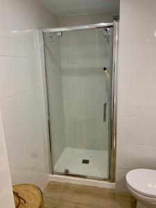 马贝拉Estudio Puerto Deportivo Marbella的设有带卫生间的浴室内的淋浴间