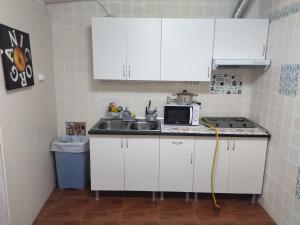 卡塔赫纳Habitación hippie的一间带水槽和微波炉的小厨房