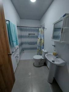 伊瓦格Cómoda casa de campo的白色的浴室设有卫生间和水槽。