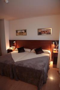 圣西普安－德比尼亚斯圣西伯来酒店的一间卧室配有一张大床和两个枕头