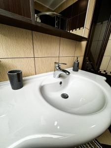 勒德乌齐Adonis Oasis Rădăuți的浴室设有白色水槽和镜子
