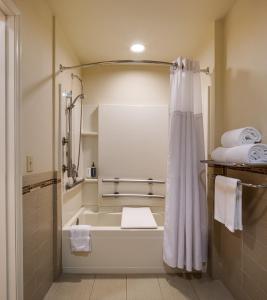芳泉谷亨廷顿海滩/喷泉谷艾尔斯酒店的浴室配有浴缸和淋浴及浴帘
