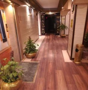 开罗扎耶德酒店的楼内带有盆栽的走廊