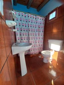 卡奇Casa de familia的一间带水槽和卫生间的浴室