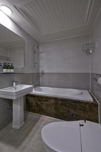 釜山Busan Beach Hotel Busan Songdo的带浴缸、盥洗盆和卫生间的浴室