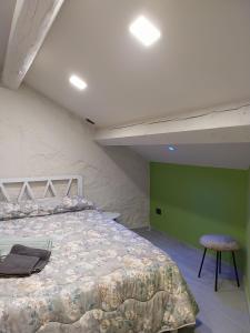 卡迈格拉特罗希拉诺B&B Staziona e Dormi的一间卧室设有一张大床和绿色的墙壁