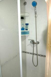 瓦伦西亚Playa Rosa Valencia的带淋浴的浴室,带玻璃门