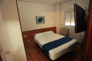瓦伦西亚SunDos Feria Valencia的一间卧室配有一张床和一台平面电视