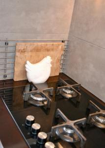 赞德沃特Studio@25的一只白鸡坐在炉子上